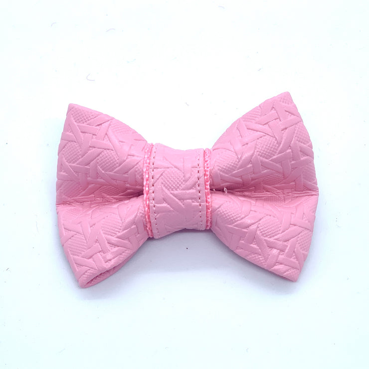 Puccissime Rosie pink luxury vegan leather dog bow tie. Made in Canada.