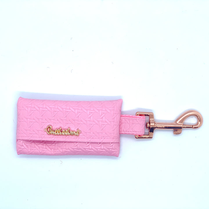 Puccissime Rosie pink luxury vegan leather dog poop bag. Made in Canada.