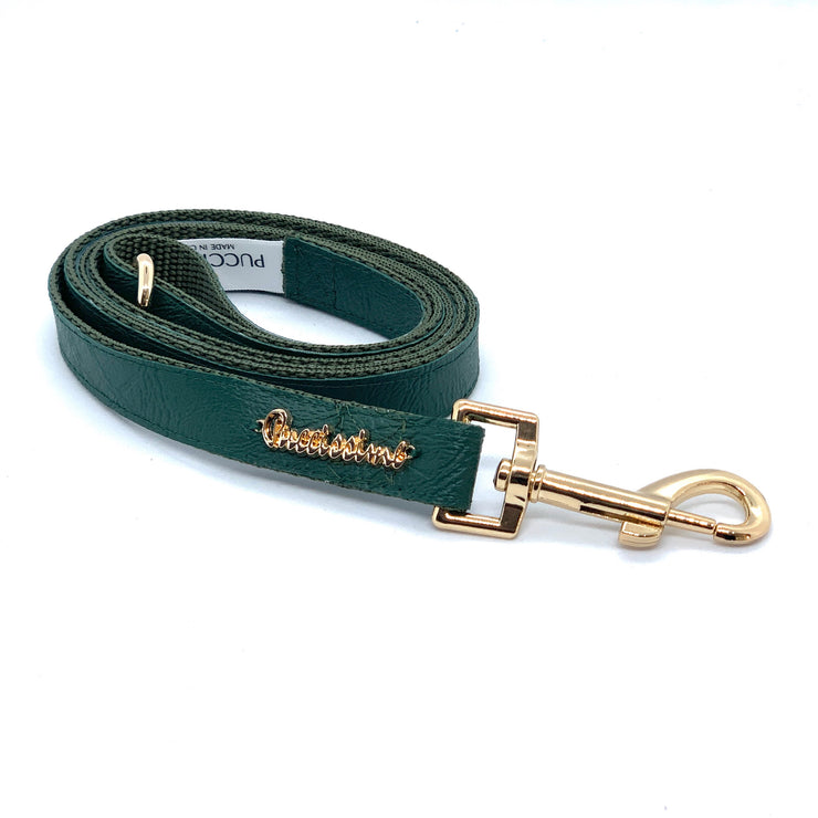 Puccissime Jade green luxury vegan leather dog leash. MADE IN CANADA.