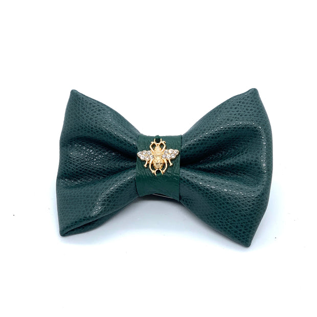 Puccissime Jade green luxury vegan leather dog bow tie. MADE IN CANADA.