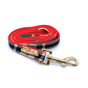 Puccissime Collette black, red, white plaid luxury cotton dog leash. MADE IN CANADA.