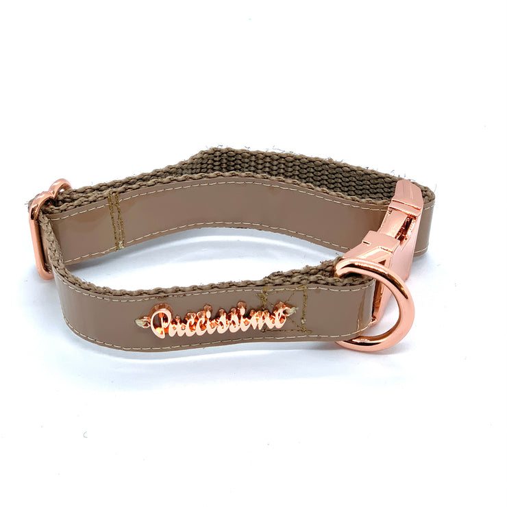 Puccissime Champagne beige luxury vegan leather dog collar. MADE IN CANADA.