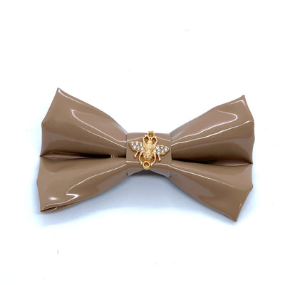 Puccissime Champagne beige luxury vegan leather dog bow tie. MADE IN CANADA.