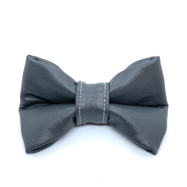 Puccissime Shadow dark grey luxury vegan leather dog bow tie. MADE IN CANADA.