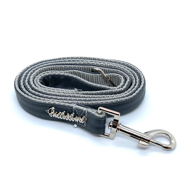 Puccissime Shadow dark grey luxury vegan leather dog leash. MADE IN CANADA.
