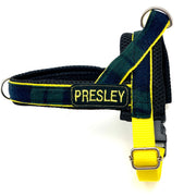 Personalized Tartan dog no pull no chock Norwegian  harness - Blue green yellow tartan dog harness 