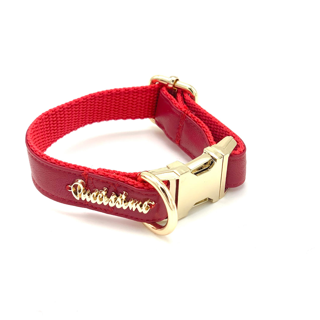 Puccissime Cherry red luxury vegan leather dog collar. MADE IN CANADA.