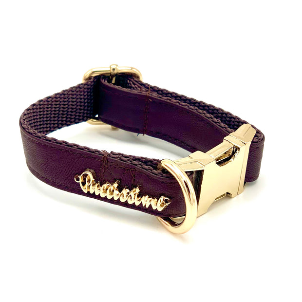 Puccissime Grizzly brown luxury vegan leather dog collar. MADE IN CANADA.