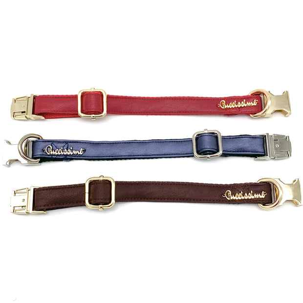 Puccissime Cherry red luxury vegan leather dog collar. MADE IN CANADA.