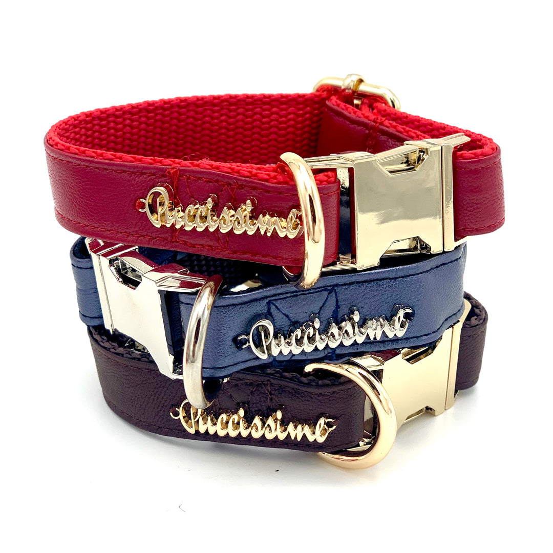 Puccissime Cherry red luxury vegan leather dog collar. MADE IN CANADA.