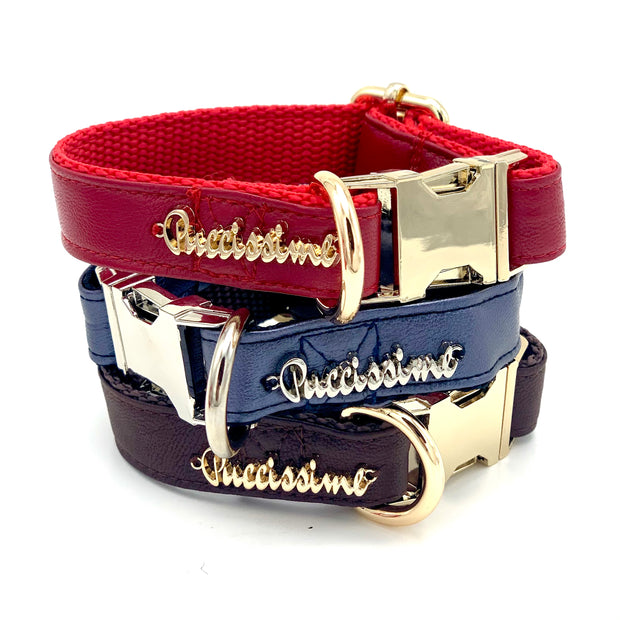 Puccissime Cherry red luxury vegan leather dog collar. MADE IN CANADA.