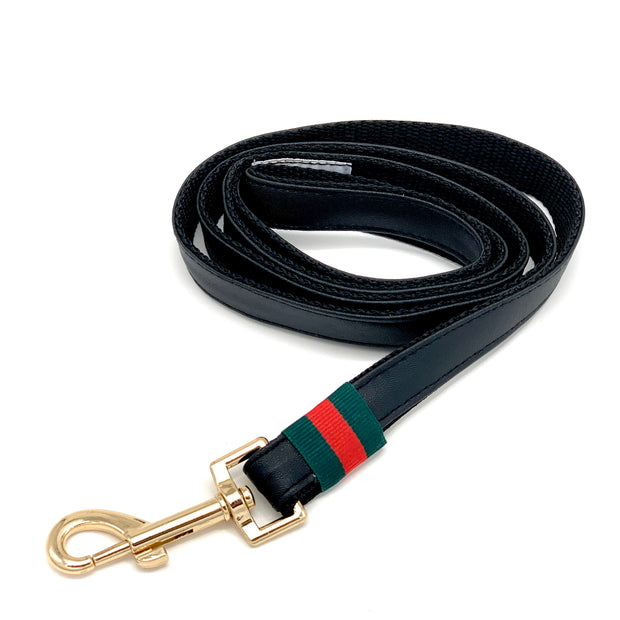 Puccissime Jaguar Black luxury vegan leather dog leash. MADE IN CANADA
