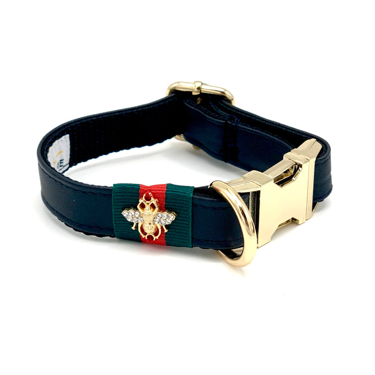 Puccissime Jaguar Black luxury vegan leather dog collar. MADE IN CANADA