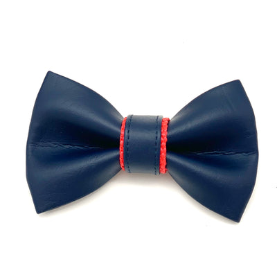 Puccissime Cardinal red and navy luxury vegan leather dog bow tie. MADE IN CANADA.