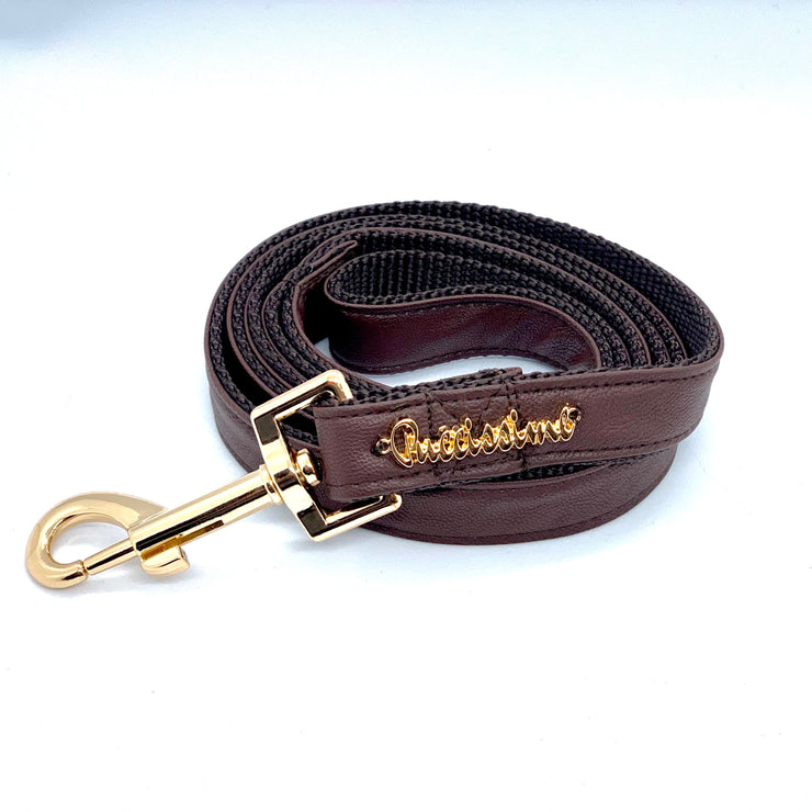Puccissime Grizzly brown luxury vegan leather dog leash. MADE IN CANADA.