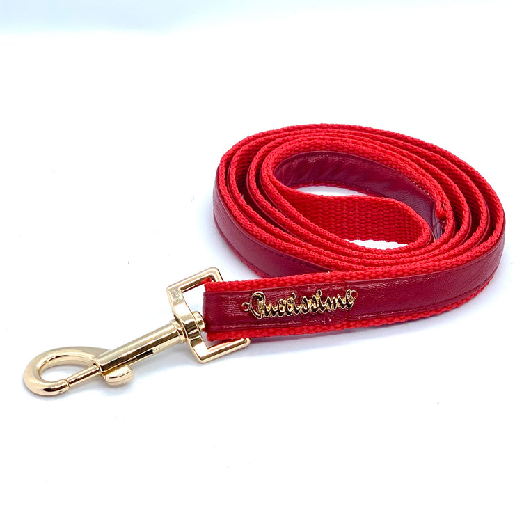 Puccissime Cherry red luxury vegan leather dog leash. MADE IN CANADA.