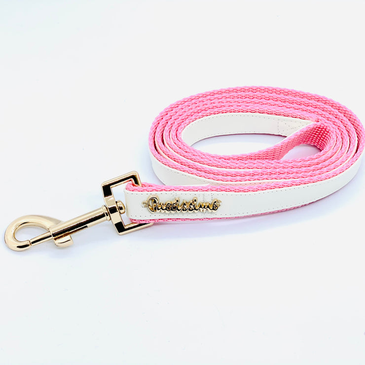Puccissime My baby girl pink and white luxury vegan leather dog leash. MADE IN CANADA.