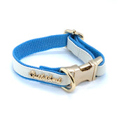 Puccissime My baby boy blue and white luxury vegan leather dog collar. MADE IN CANADA.