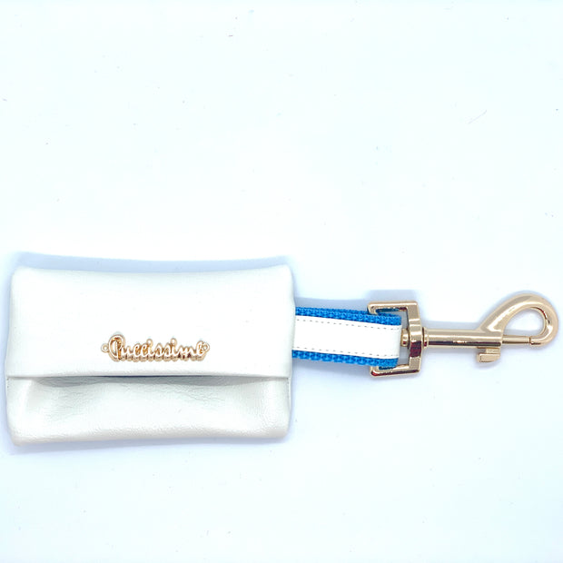 Puccissime My baby boy blue and white luxury vegan leather dog poop bag. MADE IN CANADA.