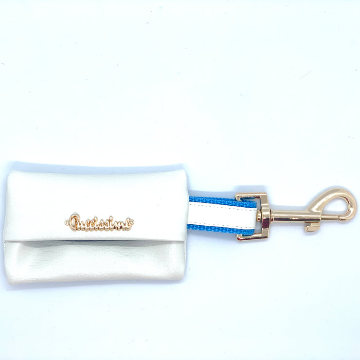 Puccissime My baby boy blue and white luxury vegan leather dog poop bag. MADE IN CANADA.