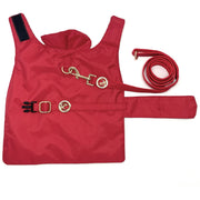 Puccissime Red dog rain jacket- Front side and leash. MADE IN CANADA.