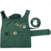 Puccissime Green dog rain jacket- Front side and leash. MADE IN CANADA.