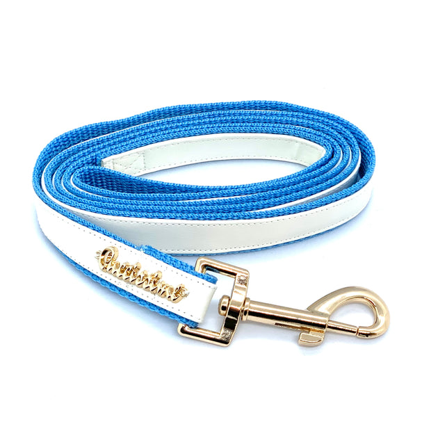 Puccissime My baby boy blue and white luxury vegan leather dog leash. MADE IN CANADA