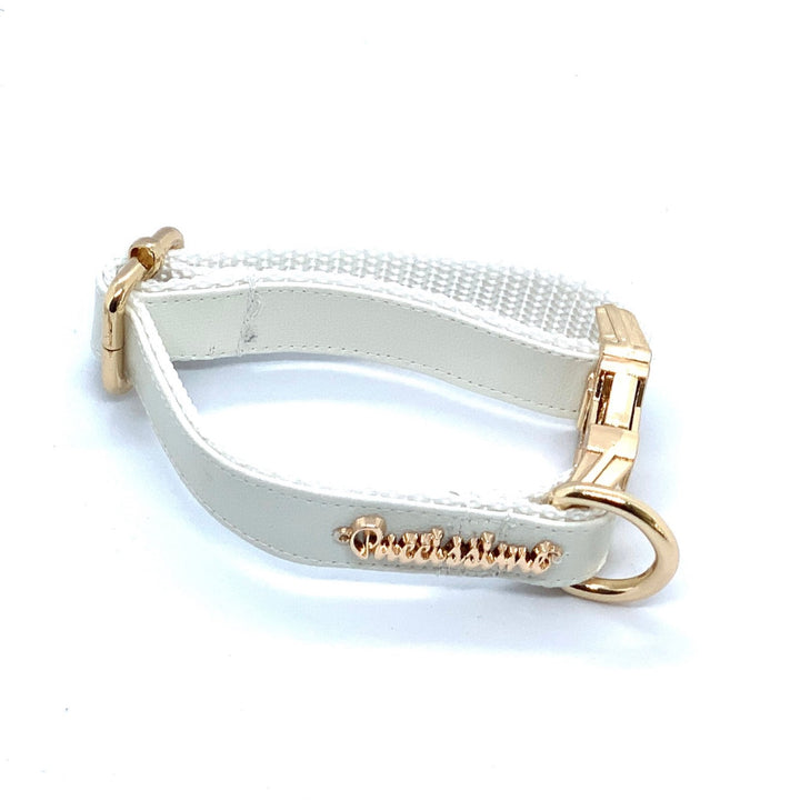 Puccissime Swan white luxury vegan leather dog collar. MADE IN CANADA.