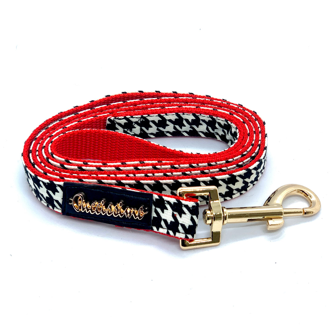 Puccissime Affinity red houndstooth luxury cotton dog leash. MADE IN CANADA.