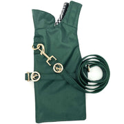 Puccissime Green dog rain jacket- Right side and leash. MADE IN CANADA.